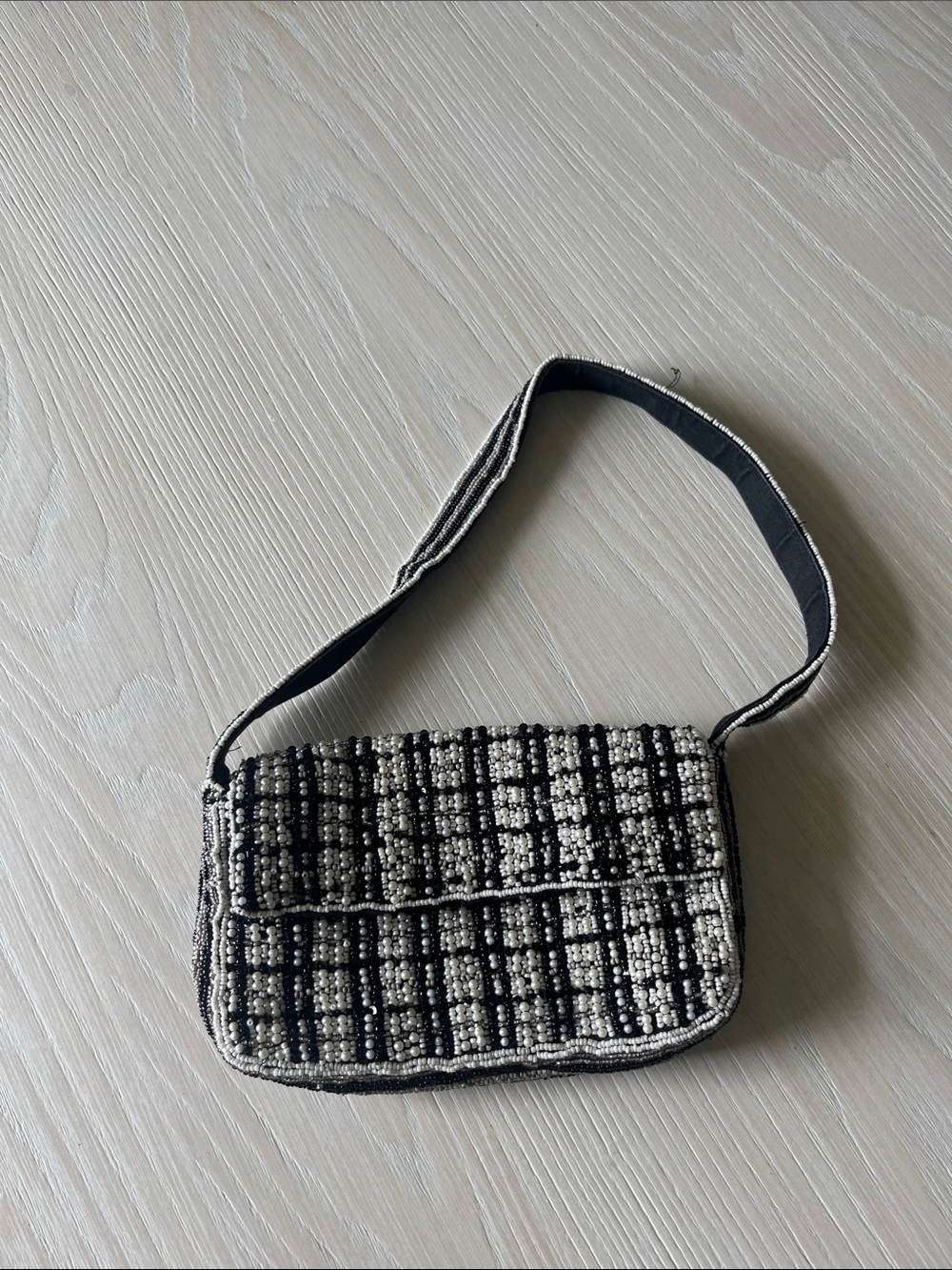 Anthropologie Black and White Beaded Crossbody Bag